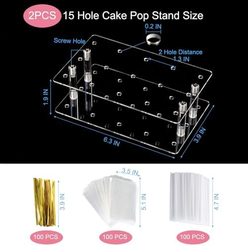 2Pack Cake Pop Stand with Sticks Kit, 15 Holes Acrylic Cake Pops holder in transparency, alternate view 3