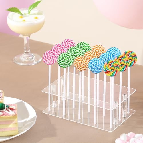 2Pack Cake Pop Stand with Sticks Kit, 15 Holes Acrylic Cake Pops holder in transparency, alternate view 4