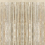 2Pack Champagne Gold Foil Fringe Curtains, Tinsel Streamers Backdrop