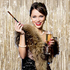 2Pack Champagne Gold Foil Fringe Curtains, Tinsel Streamers Backdrop, alternate view 2