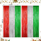 2Pack Christmas Backdrop, Red Silver Green Metallic Foil Fringe Curtains, alternate view 2