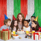 2Pack Christmas Backdrop, Red Silver Green Metallic Foil Fringe Curtains, alternate view 3