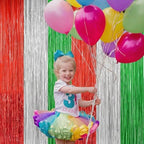 2Pack Christmas Backdrop, Red Silver Green Metallic Foil Fringe Curtains, alternate view 4