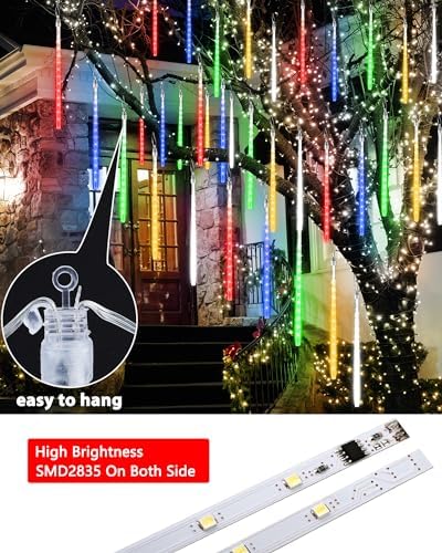 2Pack Christmas Lights Outdoor, 11.8in 10 Tubes Meteor Shower Lights, alternate view 2