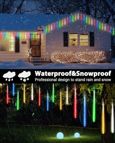 2Pack Christmas Lights Outdoor, 11.8in 10 Tubes Meteor Shower Lights, alternate view 4