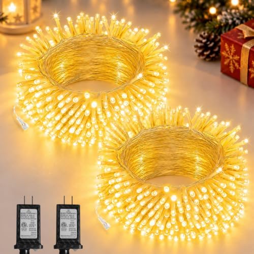 2Pack Connectable 480LED 176FT String Lights, Christmas Lights Warm White