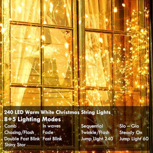2Pack Connectable 480LED 176FT String Lights, Christmas Lights Warm White, alternate view 2