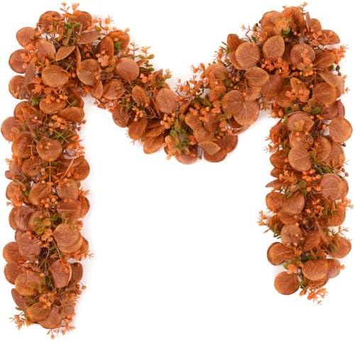 2Pack Eucalyptus Garland, Fall Artificial Eucalyptus Garland with Flowers