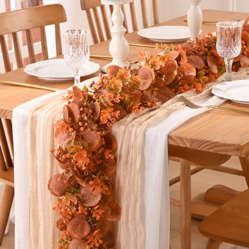 2Pack Eucalyptus Garland, Fall Artificial Eucalyptus Garland with Flowers, alternate view 2