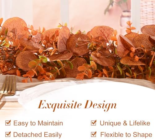 2Pack Eucalyptus Garland, Fall Artificial Eucalyptus Garland with Flowers, alternate view 3