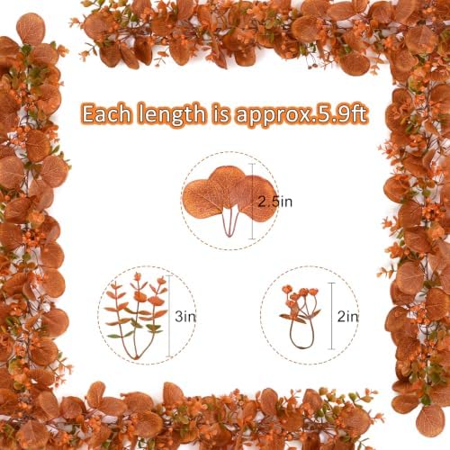2Pack Eucalyptus Garland, Fall Artificial Eucalyptus Garland with Flowers, alternate view 4