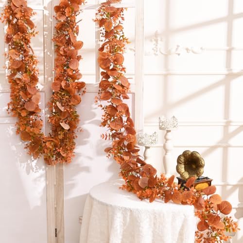 2Pack Eucalyptus Garland, Fall Artificial Eucalyptus Garland with Flowers, alternate view 7