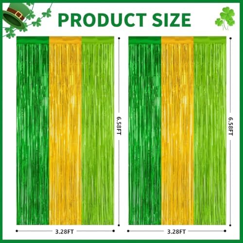 2Pack Green Gold St Patricks Foil Curtain Xmas Decorations Party Streamers, alternate view 2