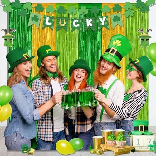 2Pack Green Gold St Patricks Foil Curtain Xmas Decorations Party Streamers, alternate view 4
