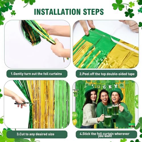2Pack Green Gold St Patricks Foil Curtain Xmas Decorations Party Streamers, alternate view 5