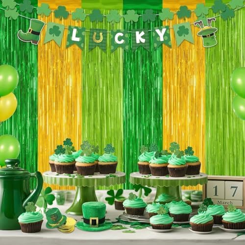 2Pack Green Gold St Patricks Foil Curtain Xmas Decorations Party Streamers, alternate view 7