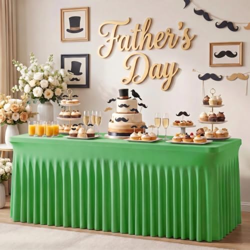 2Pack Green Spandex Tablecloth for 8FT Rectangle Table, Table Skirt, alternate view 2
