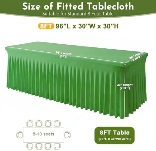 2Pack Green Spandex Tablecloth for 8FT Rectangle Table, Table Skirt, alternate view 3