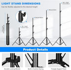 2pack Heavy Duty Light Stand 9.2ft / 110" Aluminum Spring Cushioned Tripod Lighting Stands Max Loading:10KG, alternate view 3