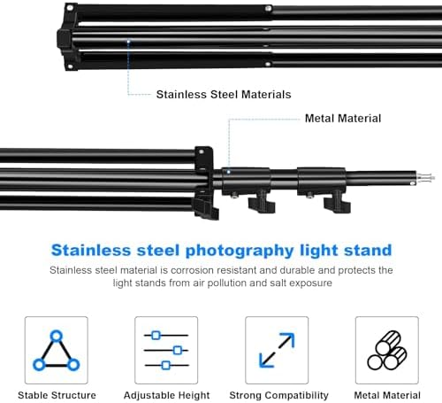 2pack Heavy Duty Light Stand 9.2ft / 110" Aluminum Spring Cushioned Tripod Lighting Stands Max Loading:10KG, alternate view 4