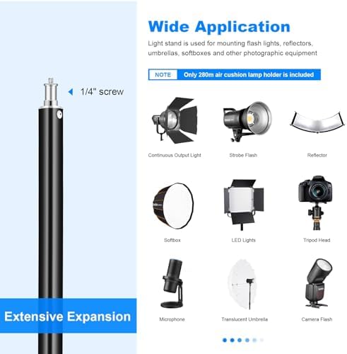 2pack Heavy Duty Light Stand 9.2ft / 110" Aluminum Spring Cushioned Tripod Lighting Stands Max Loading:10KG, alternate view 5