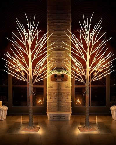 2Pack Lighted Birch Tree, 6 FT Total 288LED Pre-lit Artificial Christmas Trees for Thanksgiving Christmas