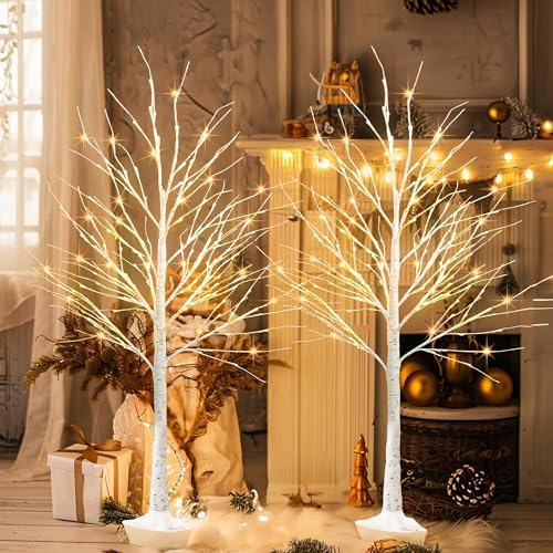 2Pack Lighted Birch Tree, 6 FT Total 288LED Pre-lit Artificial Christmas Trees for Thanksgiving Christmas, alternate view 4