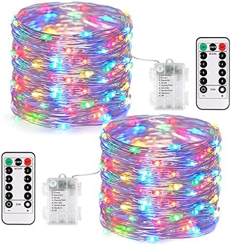 2Pack Multicolor Fairy Lights Battery Operated, Total 400LED 132ft