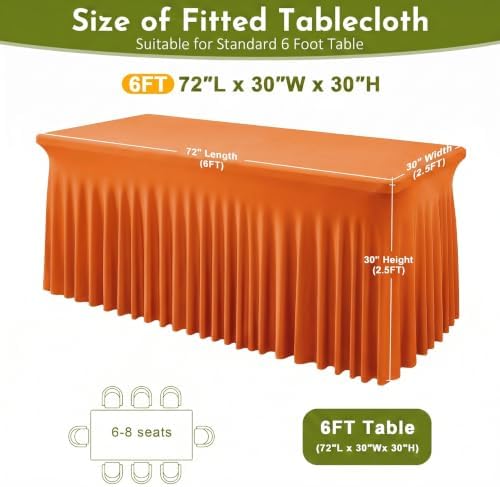 2Pack Orange Spandex Tablecloth for 6FT Rectangle Table, Table Skirt, alternate view 3