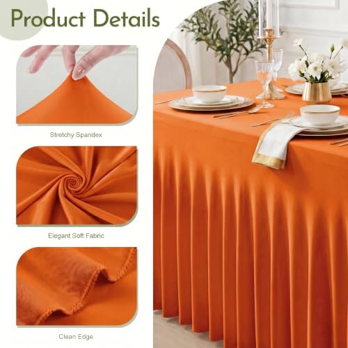 2Pack Orange Spandex Tablecloth for 6FT Rectangle Table, Table Skirt, alternate view 4