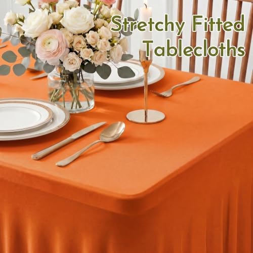 2Pack Orange Spandex Tablecloth for 6FT Rectangle Table, Table Skirt, alternate view 5