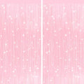 2Pack Pastel Pink Foil Fringe Tinsel Curtains, Pink Backdrop Streamers