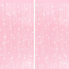 2Pack Pastel Pink Foil Fringe Tinsel Curtains, Pink Backdrop Streamers