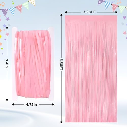 2Pack Pastel Pink Foil Fringe Tinsel Curtains, Pink Backdrop Streamers, alternate view 3