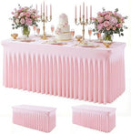 2Pack Pink Spandex Tablecloth for 6FT Rectangle Tables, Table Skirt