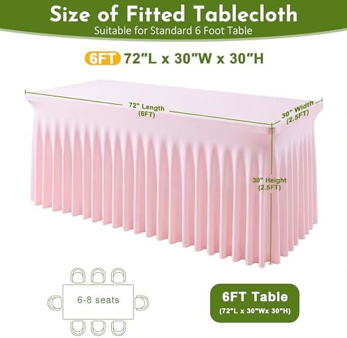 2Pack Pink Spandex Tablecloth for 6FT Rectangle Tables, Table Skirt, alternate view 2