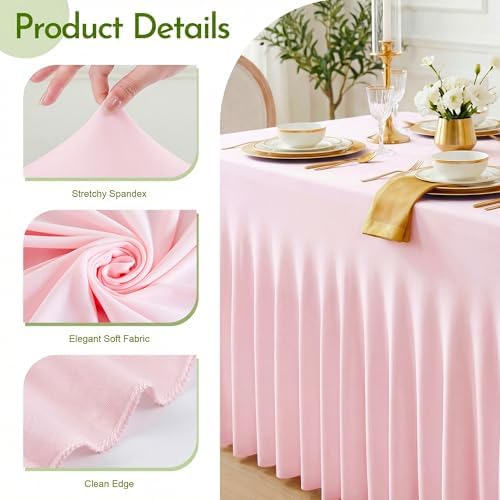 2Pack Pink Spandex Tablecloth for 6FT Rectangle Tables, Table Skirt, alternate view 3