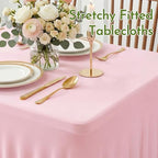 2Pack Pink Spandex Tablecloth for 6FT Rectangle Tables, Table Skirt, alternate view 5