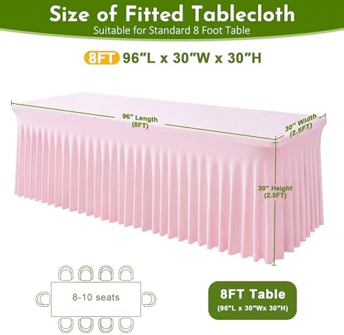 2Pack Pink Spandex Tablecloth for 8FT Rectangle Tables, Table Skirt, alternate view 2