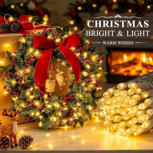 2Pack Remote Control Christmas Lights Battery Operated, 66FT 200 LED Indoor Outdoor String Lights with Timer, alternate view