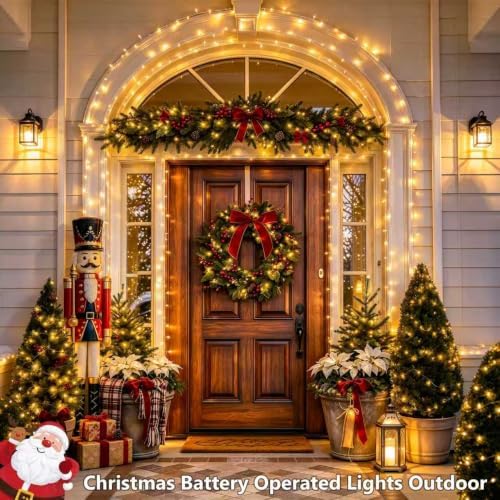 2Pack Remote Control Christmas Lights Battery Operated, 66FT 200 LED Indoor Outdoor String Lights with Timer, alternate view