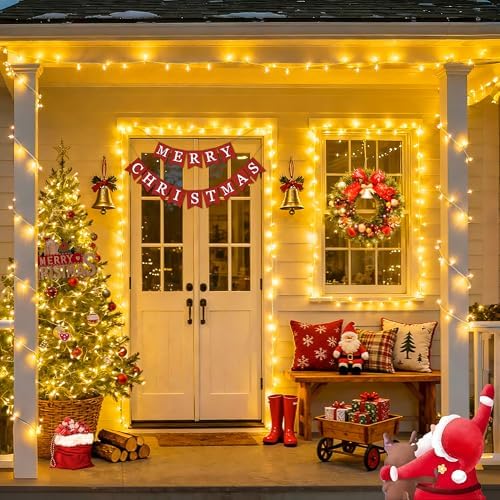 2Pack Remote Control Christmas Lights Battery Operated, 66FT 200 LED Indoor Outdoor String Lights with Timer, alternate view