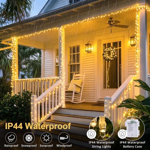 2Pack Remote Control Christmas Lights Battery Operated, 66FT 200 LED Indoor Outdoor String Lights with Timer, alternate view