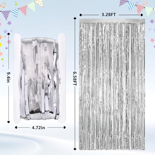 2Pack Silver Tinsel Backdrop, Metallic Foil Fringe Curtains Party Decor, alternate view 3