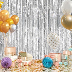 2Pack Silver Tinsel Backdrop, Metallic Foil Fringe Curtains Party Decor, alternate view 4