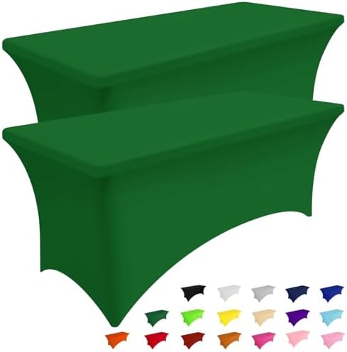 2Pack Spandex Table Cloth 6FT, Elastic Fitted EmeraldGreen Tablecloth in Emerald Green