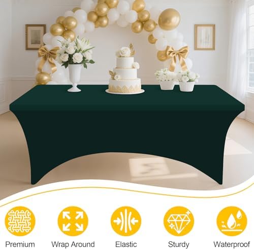2Pack Spandex Table Cloth 6FT, Elastic Fitted Hunter Green Tablecloth in Hunter Green, alternate view 3