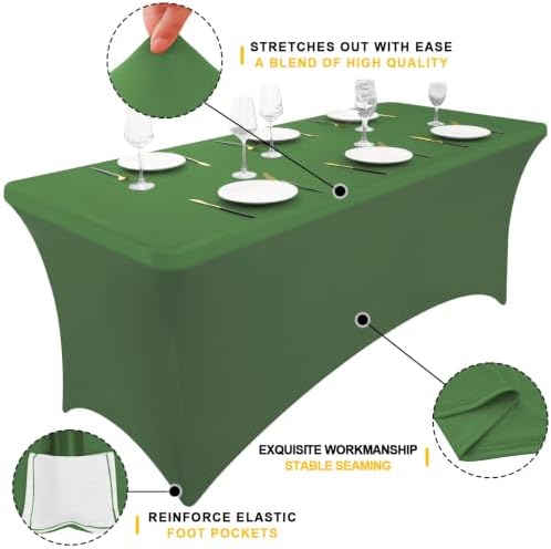 2Pack Spandex Table Cloth 6FT, Elastic Fitted Olive Green Tablecloth in Olive Green, alternate view 2