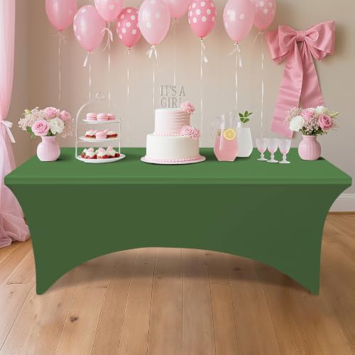 2Pack Spandex Table Cloth 6FT, Elastic Fitted Olive Green Tablecloth in Olive Green, alternate view 6