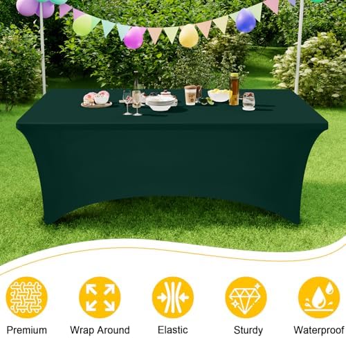 2Pack Spandex Table Cloth 8FT, Elastic Fitted Hunter Green Tablecloth in Hunter Green, alternate view 3